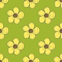 Seamless pattern with yellow buttercups on bright green background for fabric, textile, clothes, tablecloth and other things. Vector image.