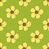 Seamless pattern with yellow buttercups on bright green background for fabric, textile, clothes, tablecloth and other things. Vector image.