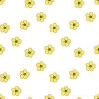 Seamless pattern with yellow buttercups on white background for fabric, textile, clothes, tablecloth and other things. Vector image.