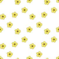 Seamless pattern with yellow buttercups on white background for fabric, textile, clothes, tablecloth and other things. Vector image.