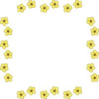 Square frame with yellow buttercups on white background. Vector image.