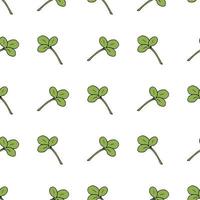 Seamless pattern with simple clover leaves on white background. Vector image.