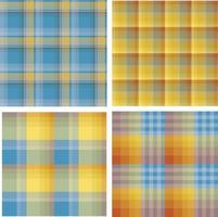 Set of seamless patterns in yellow, orange and blue tones for plaid, fabric, textile, clothes, tablecloth and other things. Vector image.