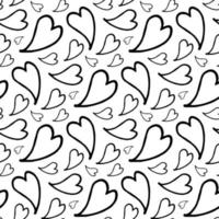 Seamless pattern with black-and-white doodle hearts on white background. Vector image.