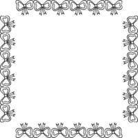 Square frame with black-and-white doodle bowknot on white background. Vector image.