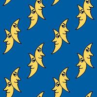 Seamless pattern with moon on bright blue background. Vector image.