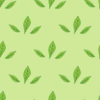 Seamless pattern with green leaves on light green background for fabric, textile, clothes, tablecloth and other things. Vector image.