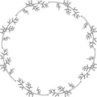 Round frame with branches on white background. Vector image.