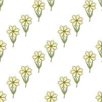 Seamless pattern with simple yellow flowers on white background. Vector image.