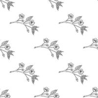 Seamless pattern with black-and-white sakura branches on white background. Vector image.