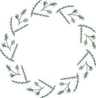 Round frame with simple pine branches. Vector image. Christmas wreath.