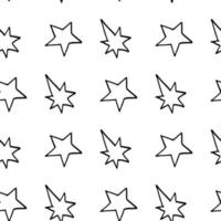 Seamless pattern with creative black-and-white doodle stars on white background. Vector image.