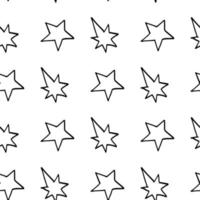 Seamless pattern with creative black-and-white doodle stars on white background. Vector image.