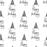 Seamless pattern with the words Happy Birthday on white background. Vector image.