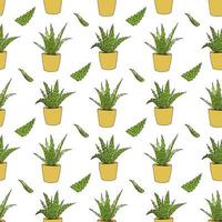 Seamless pattern with creative Aloe vera. Doodle style. Vector image.