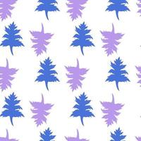 Seamless pattern with dark blue and light violet leaves on white background. Vector image.