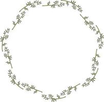 Round frame with beautiful green branches on white background. Vector image.