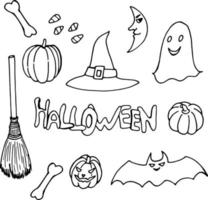 Set with black-and-white Halloween elements for your design. Vector image.