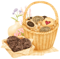 watercolor basket of cookies png