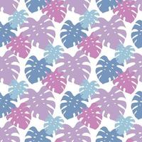 Seamless pattern with stylish light pink, violet and blue leaves silhouettes on white background. Vector image.