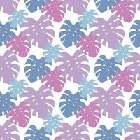 Seamless pattern with stylish light pink, violet and blue leaves silhouettes on white background. Vector image.