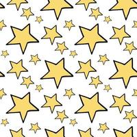 Seamless pattern with creative yellow stars on white background. Vector image.