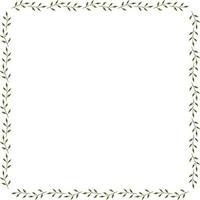 Square frame with simple discreet green branches on white background. Vector image.