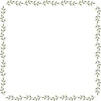 Square frame with simple discreet green branches on white background. Vector image.