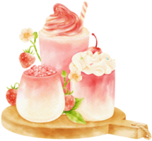 batido de fresa bebida composición acuarela png