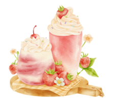 batido de fresa bebida composición acuarela png