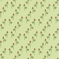 Seamless pattern with positive rose buds on light green background. Vector image.