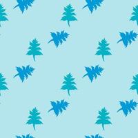 Seamless pattern with bright blue leaves on light blue background. Vector image.