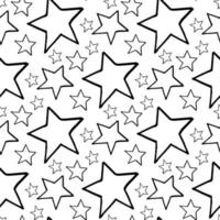 Seamless pattern with black-and-white doodle stars on white background. Vector image.