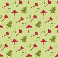 Seamless pattern with red poppy silhouette on light green background. Vector image.