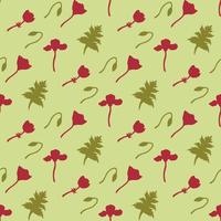 Seamless pattern with red poppy silhouette on light green background. Vector image.