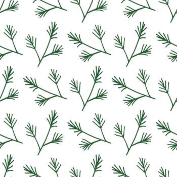 Seamless pattern with simple pine branches on white background. Vector image.