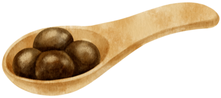 cuchara de madera con ilustración de acuarela de té de burbujas png