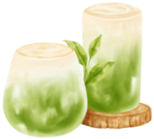 Matcha green tea latte drink composition watercolor png