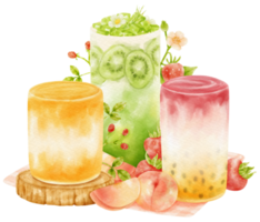 verão frutas bebida composição aquarela png