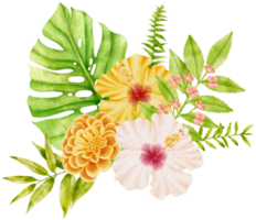 bouquet ad acquerello con fiori tropicali per il matrimonio png