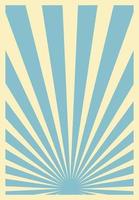 plantilla de póster de rayas de rayos de sol azules vintage con rayos centrados en la parte inferior. el sol grunge de inspiración retro estalla en obras de arte verticales. vector