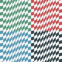 Set of Multi Color Warped Checkers Background Designs. Four Square Checkered Seamless Patterns of Red, Green, Blue and Black Color. Modern Dynamic Textures for Digital, Print And Web Design. vector