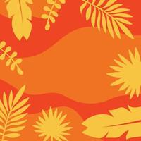 Abstract Summer Background, Orange Frame With Tropical Leaves Design Template for Covers, Print and Social Media. vector