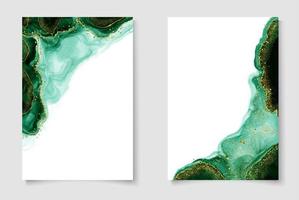 Pastel cyan mint liquid marble watercolor background with white lines and brush stains. vector