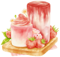 batido de fresa bebida composición acuarela png