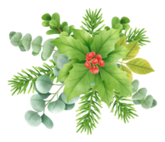 estilos de ilustración de acuarela de ramo de vegetación navideña png