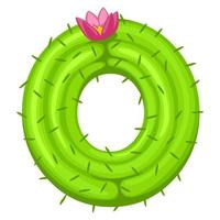 Cartoon cactus number 0 with flower font kids numbers. Green figure Zero. vector