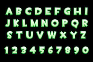 Alfabeto de neón verde 3d y números para juegos de interfaz de usuario, texto. vector