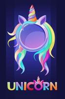 Round unicorn frame, cute blank avatar for ui games. vector