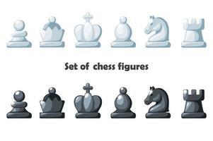 Set of chess figures for chess strategy board game. Vector Black and white set chess figures